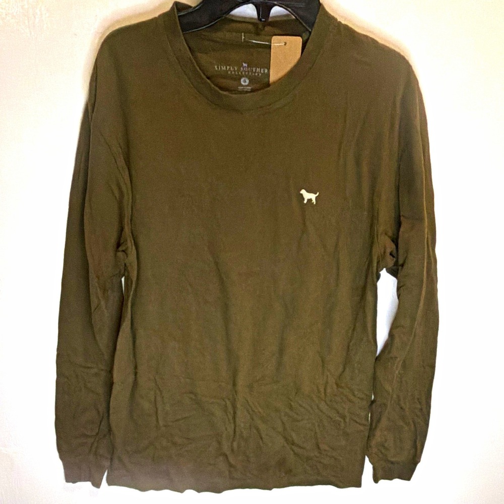 Simply Southern Men's S Green Crew Neck Long Sleeve Duck Dog Graphic T-Shirt